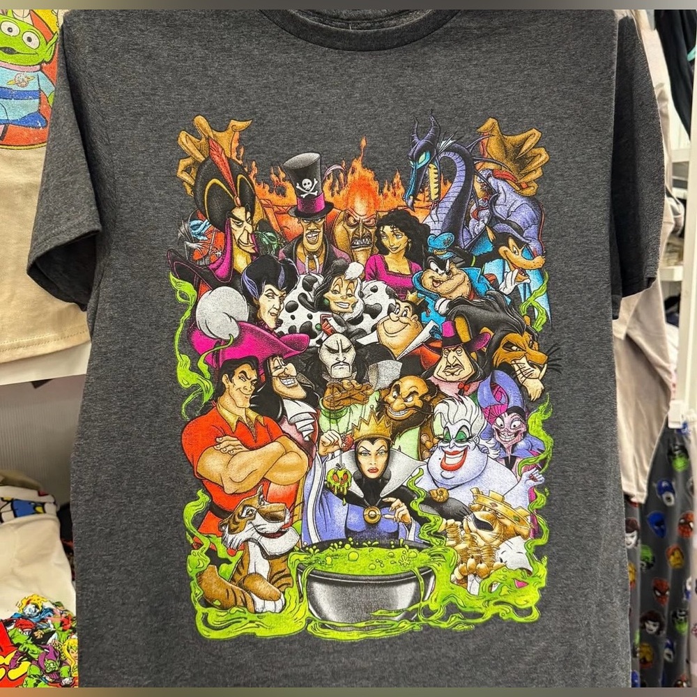 Gray Disney Villains T-Shirt with Colorful Characters